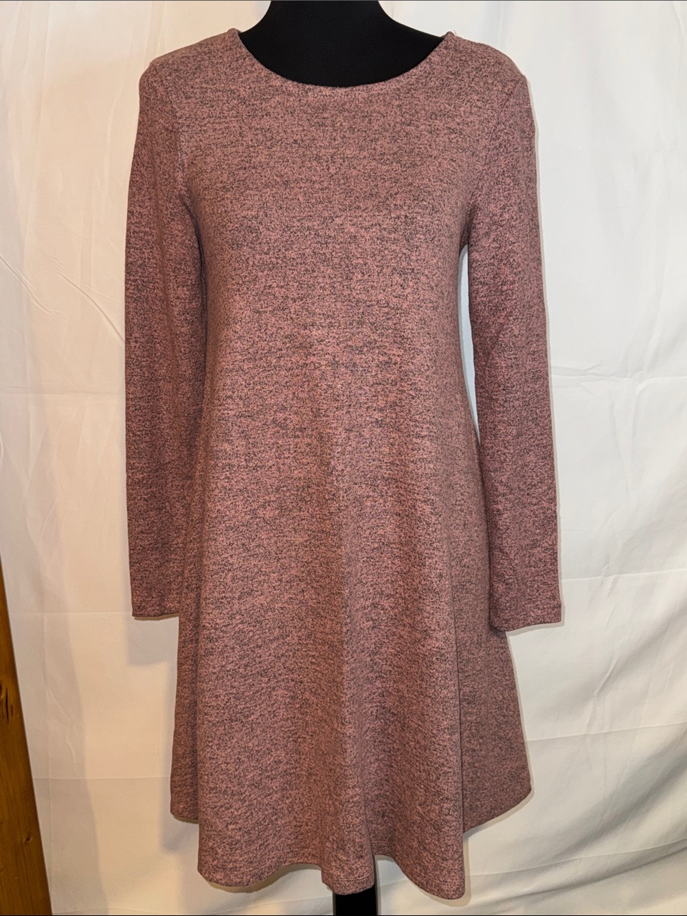 Heathered Knit Long-Sleeve A-Line Dress in Dusty Rose